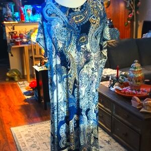 Chico Elegant Blue Paisley Dress Size 4